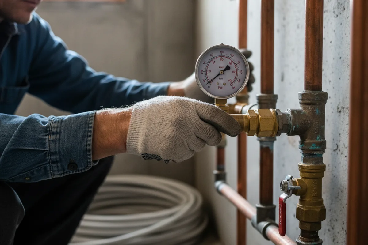 Pressure testing a repaired line during Water Line Repair in Dutton